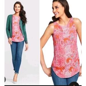CAbi Paisley Print Sleeveless Blouse Pink Coral Gray Small Boho Lightweight Top